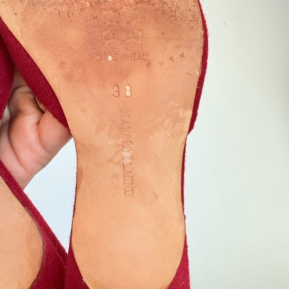 Manolo Blahnik Vintage Red Wool embroidered pointed toe kitten heel mules EU 38 - Picture 6 of 9